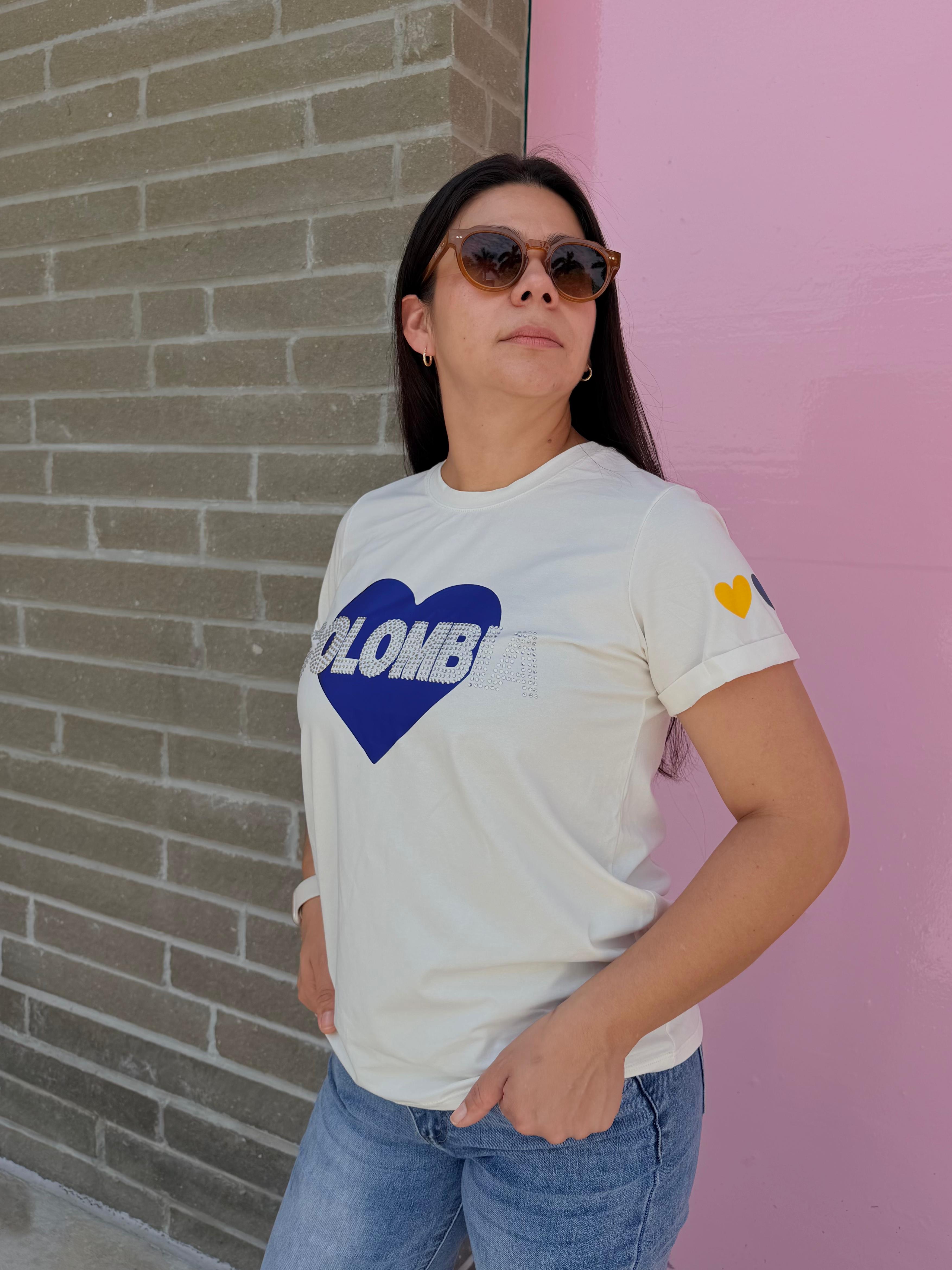 Colombia Heart Blue Rhinestones crema